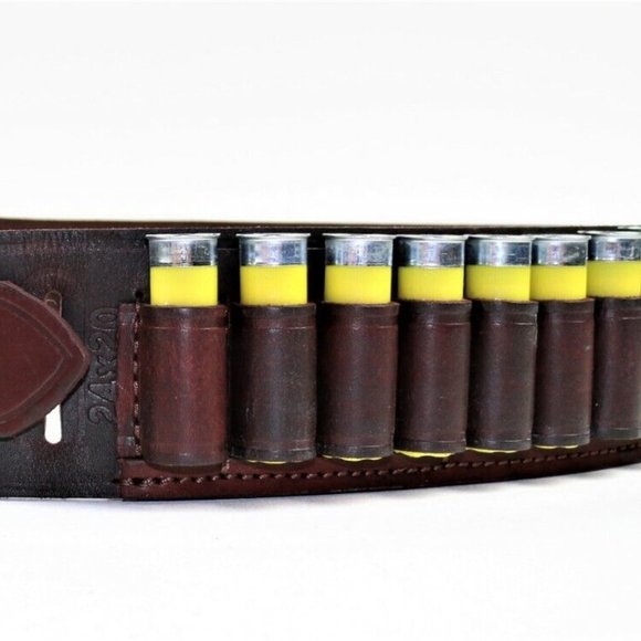 New Genuine M 20 Gauge Leather Shotgun Shell 24 Cartridge Carrier Belt Bandolier - Picture 1 of 12